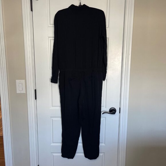 LOFT Utility Jumpsuit Women's Size Small Front Zip Black 100% Rayon Ankle NEW‎ - Picture 6 of 15
